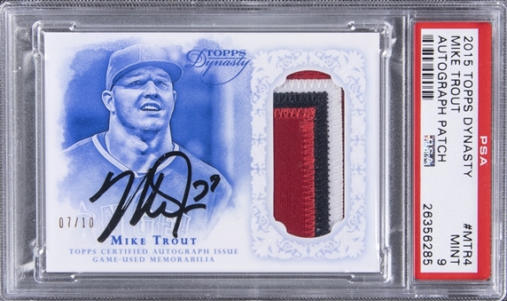 2015 Topps Dynasty #MTR4 Mike Trout Jersey Patch Auto (#07/10) - PSA MINT 9
